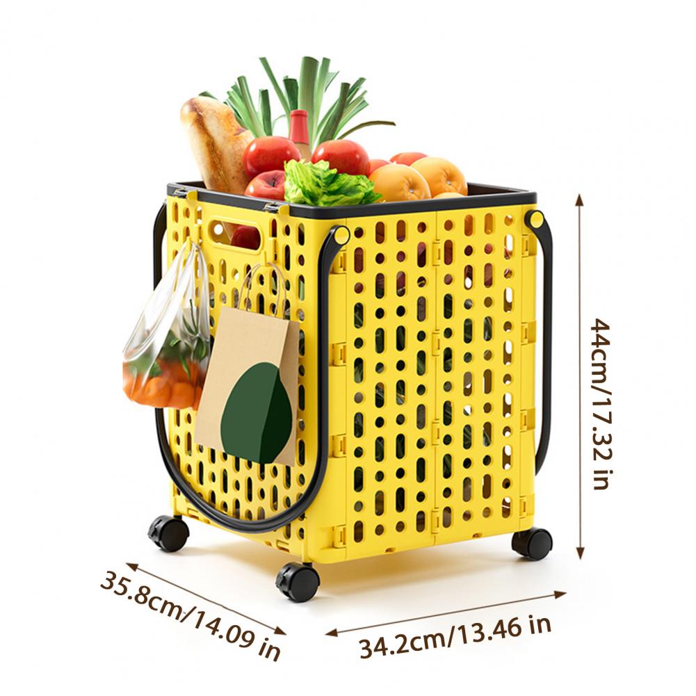 Folding Shopping Cart Collapsible Utility Cart with 360-Degree Swivel Wheels Lightweight Foldable Rolling Cart with Hooks