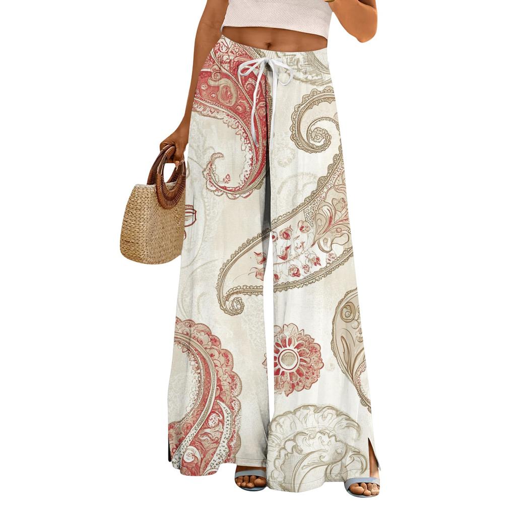 Dámské potištěné kalhoty s širokými nohavicemi s kapsami Vysoký pas Stahovací šňůrka Volné ležérní kalhoty