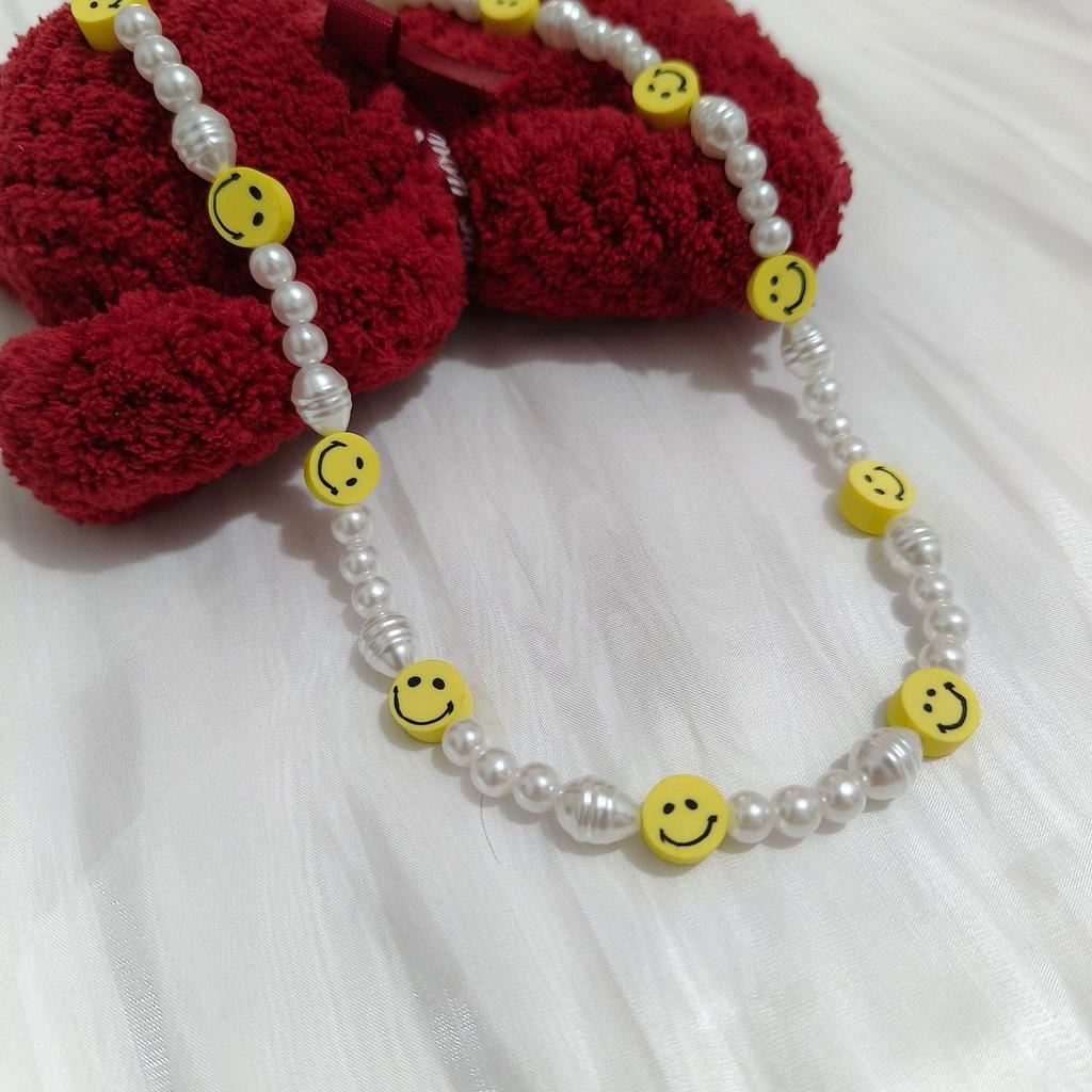 Korean Inspired Yellow Smiling Face Irregular Pearl Necklace: Versatile, Simple Fashion Statement for Women