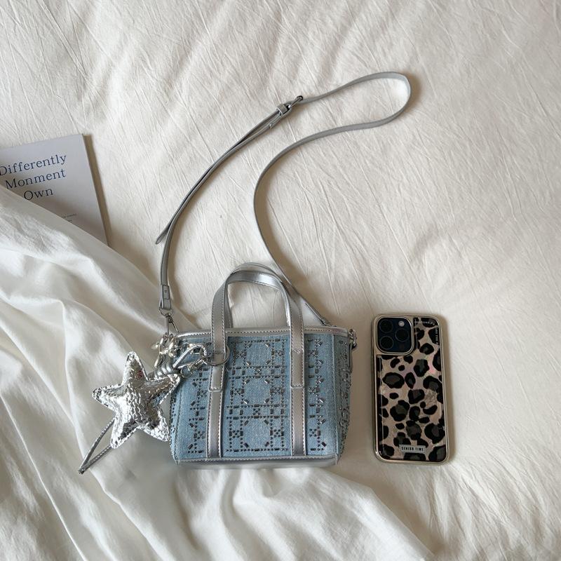 Denim Diamond Bucket Bag Women's 2025 New Fashion Versatile Premium Shoulder Crossbody Bag