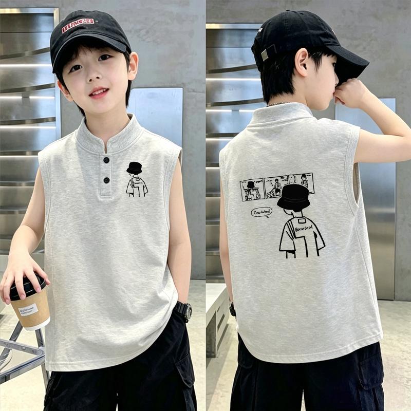 Korean Style Stand-Up Collar Polo Vest T-Shirt for Boys, Sizes 6-12, Summer Cool New Arrivals