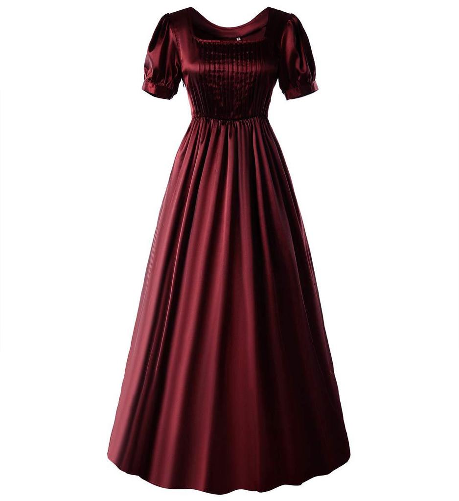 Medieval Satin Dress High Waist Victorian Tea Gown Halloween Cosplay Ball Gown Elegant Historical Theatrical Look