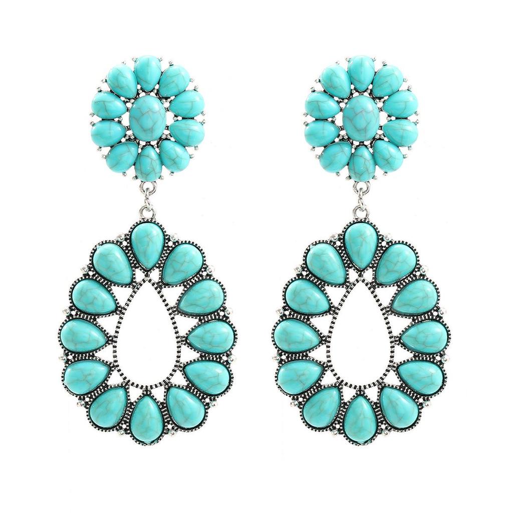 Evropské a americké bohémské květinové náušnice ve tvaru slzy s imitací tyrkysu pro ženy