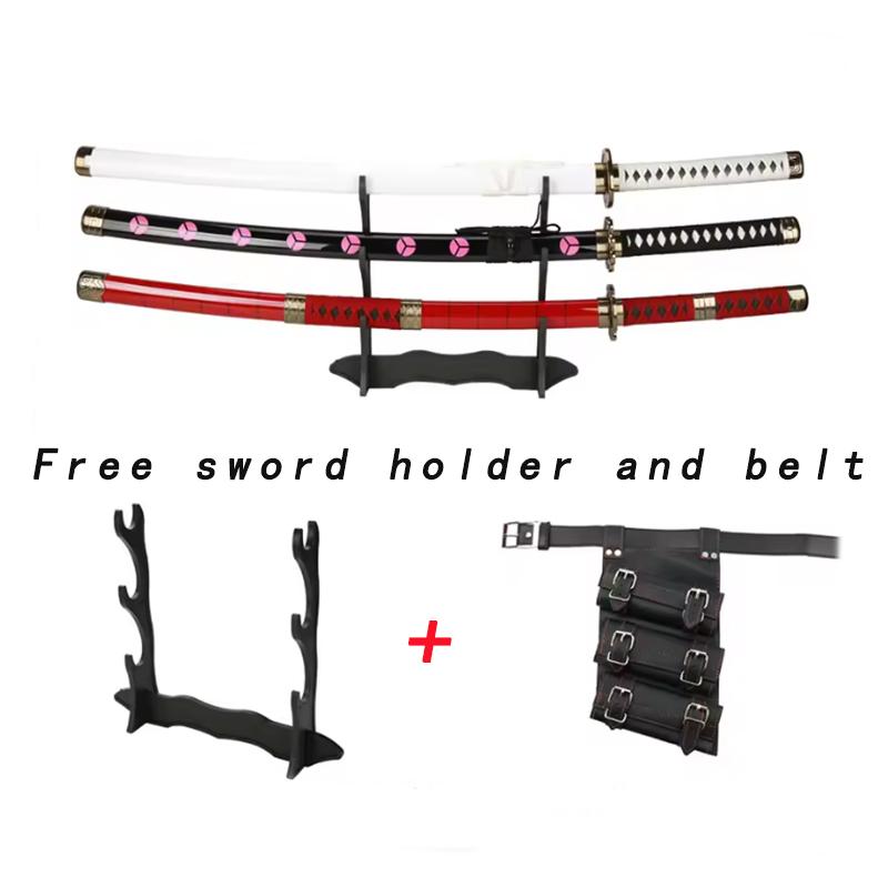 3-piece Set of 104cm/41in Wooden Sword Anime Character Roronoa Zoro Knife Role-playing Props with Belt and Knife Holder Included