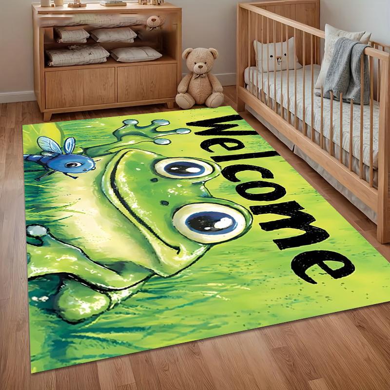 

Cute Frog Welcome Pattern Soft Area Rug Non Slip Decorative Floor Mat for Living Room Bedroom Kids Playroom Entryway 40X60cm