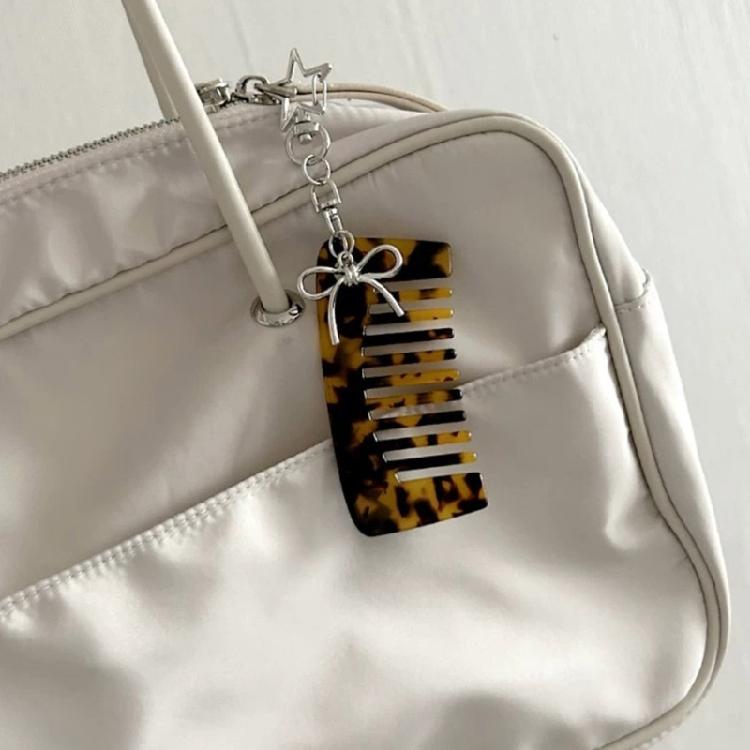 Alloy Acrylic Keyring Comb Double Purpose Hair Tool Sturdy Construction Hair Grooming Keychain For Daily Essential