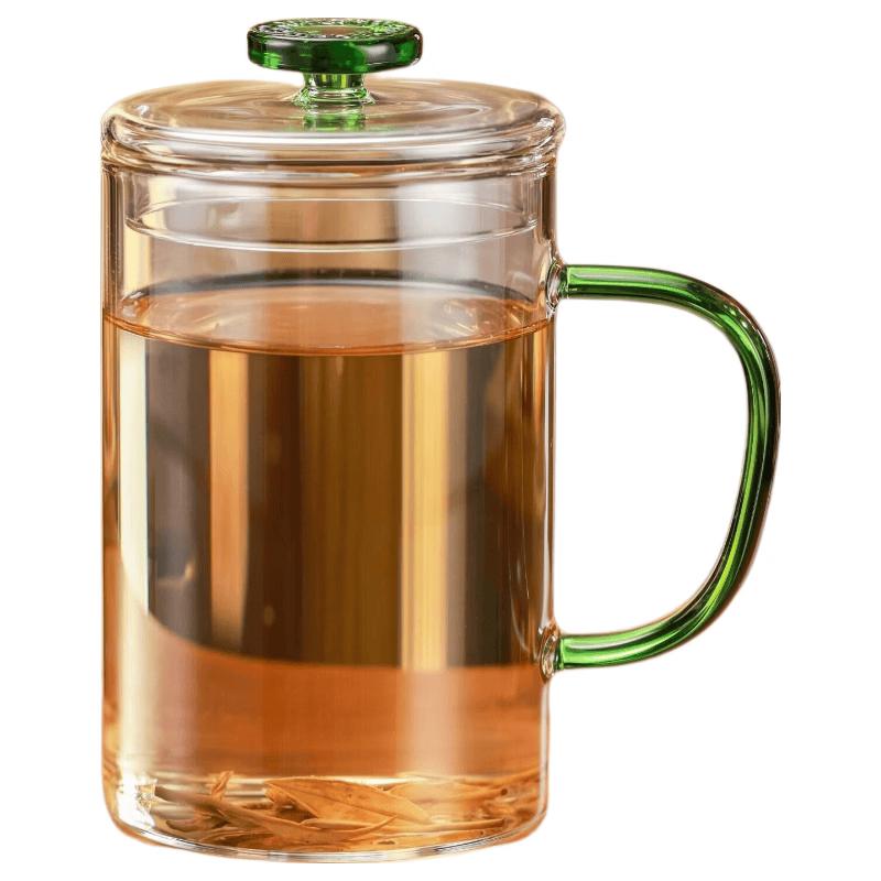 Heqi Qinglan Glass Tea Cup with Lid and Handle