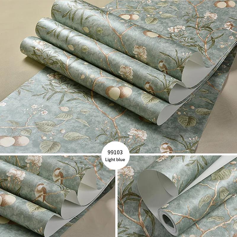 

1Roll New Style Retro Old Flower Bird Apple Tree Pattern Rural Wallpapers Bedroom Living Room Non Woven Decorative Wall Paper 9.5mx53cm