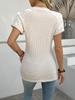Elegant V-Neck Lace Women's Knitted Top Casual Loose-Fit T-Shirt Summer Patchwork Short Sleeve Tops