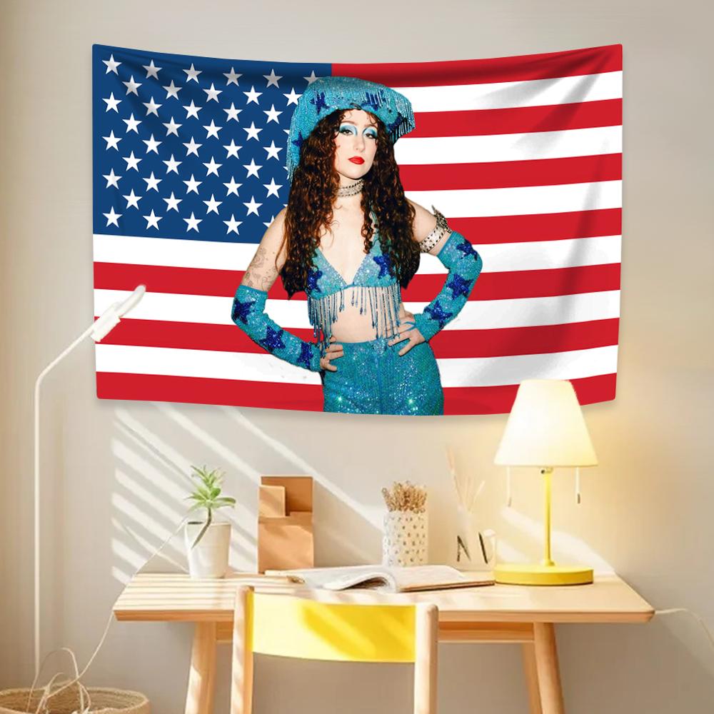 Chappells Star Roan Tapestry Pink American Flag Girl Wall Hanging Home Decor For College Dorm Rooms Fan Parties Concert Backdrop