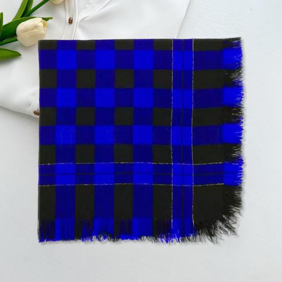 Wool Square Scarf with Tassel Decoration Plaid Pattern Women Knitting Scarf Versatile Headscarf Daily Outdoor Wear