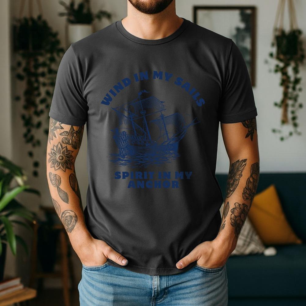 Men's Cotton T Shirt Wind In My Sails Sea Retro Style Casual Daily Comfortable Breathable Short Sleeved