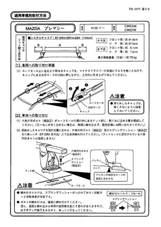 Terzo Roof Carrier Mounting Holder Type with Mazda and Other DR14 (by PIAA) Carrier/Base Set, Bolt-On [Compatible Premacy, Biante, Models]