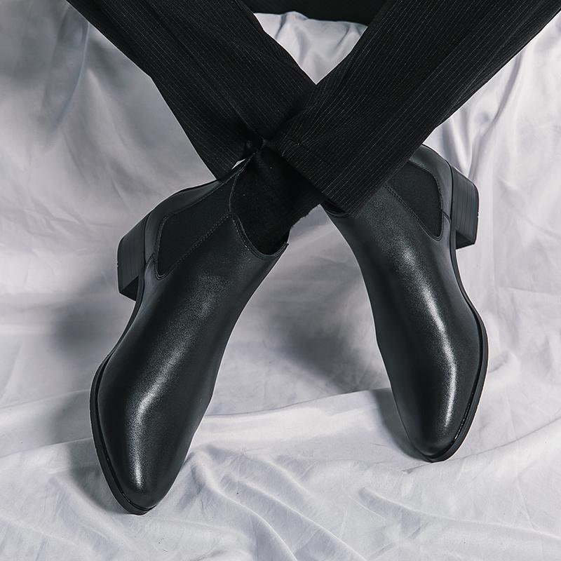 Fashion Classic Retro Style Pointed Men Leather Boots Branded Business Office High Top Boot  High-quality Soft Comfortable Leather Boots