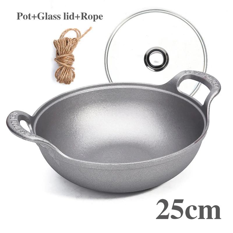 Old style iron pot Uncoated fryer Stew pot Frying pan Non stick pot Flat bottomed induction cooker gas universal boiler wok  pan