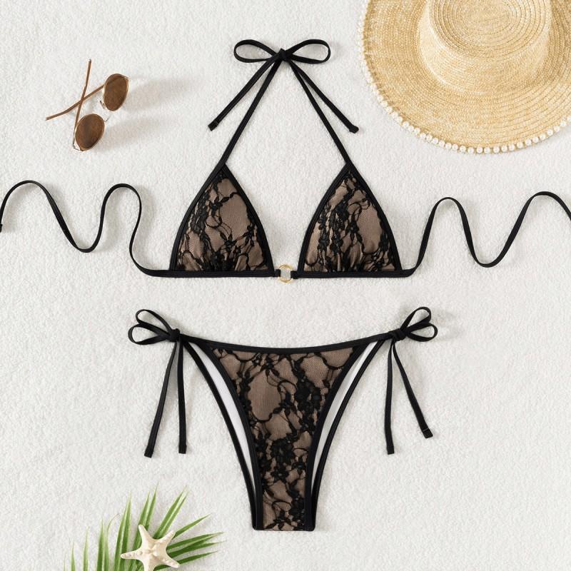 Womens Sexy Backless Lace Tie Side Triangle Bikini Set Swimming