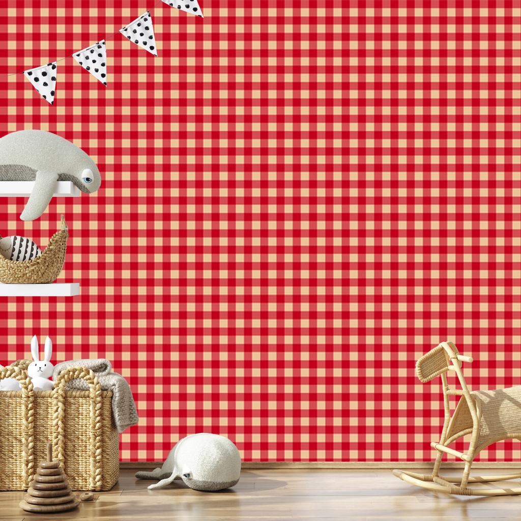 Christmas Autumn Plaid Wallpaper Coral and Red 50x1000