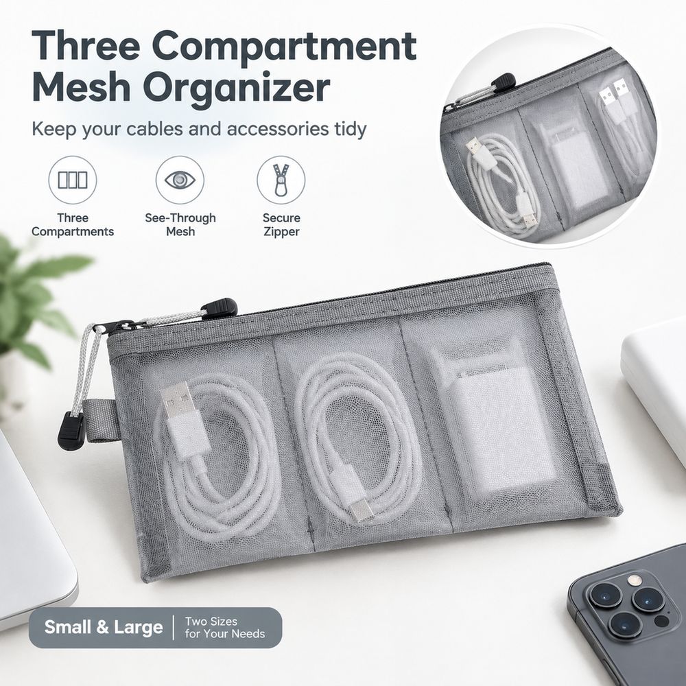 Mesh Fabric Electronics Organizer Pouch See Through Mesh Zipper Pouch Travel Organization