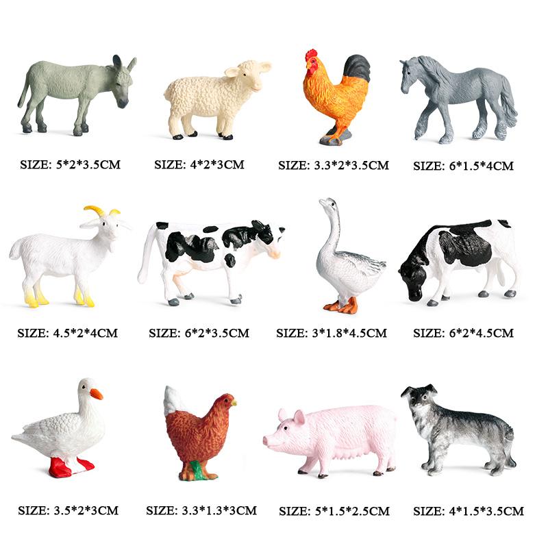 Oenux Zoo Farm Series Farmer Cow Hen Duck Model Action Figures Poultry Animals Set Figurine Miniature Educational Kids Toy