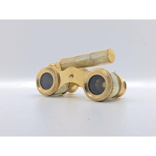 Antyczna mosiężna lornetka operowa z masy perłowej i uchwytem, lornetka żeglarska na prezent