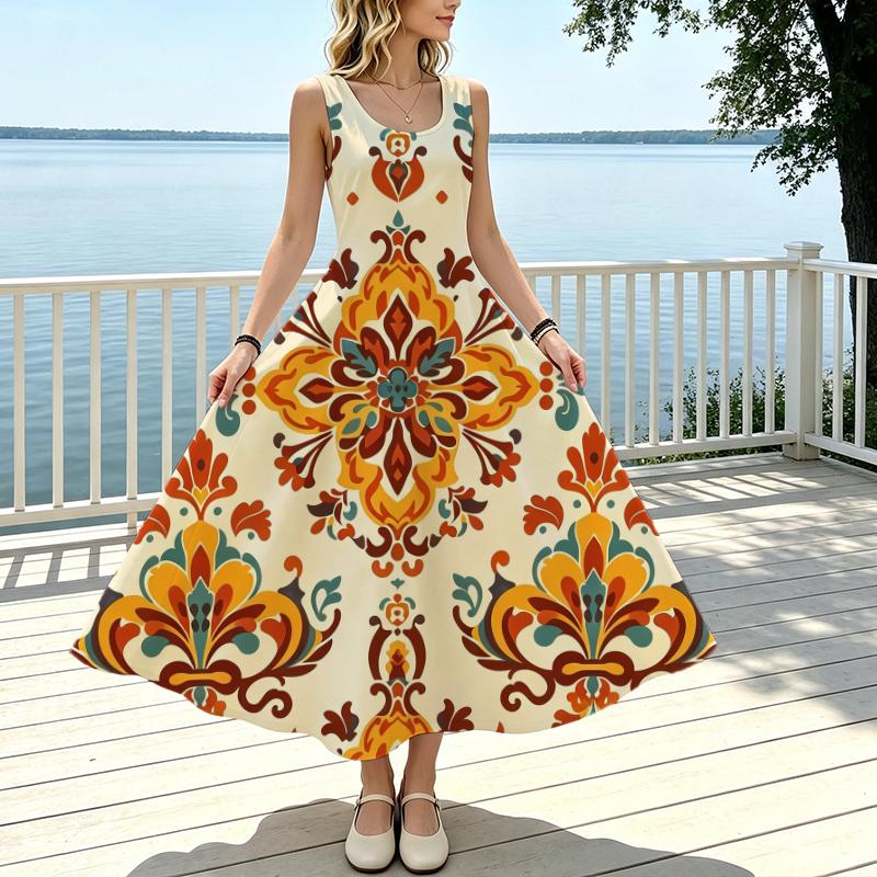 A-Line Maxi Dress,Vintage Sleeveless Tank Dress,Lightweight,Chic & Elegant,Ideal for Daily Work,Vacation & Casual Wear