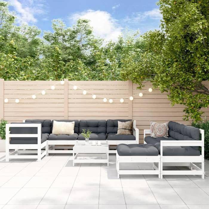 Salon de jardin - Maison Exclusive - 10 pièces - Pin massif - Coussins anthracite