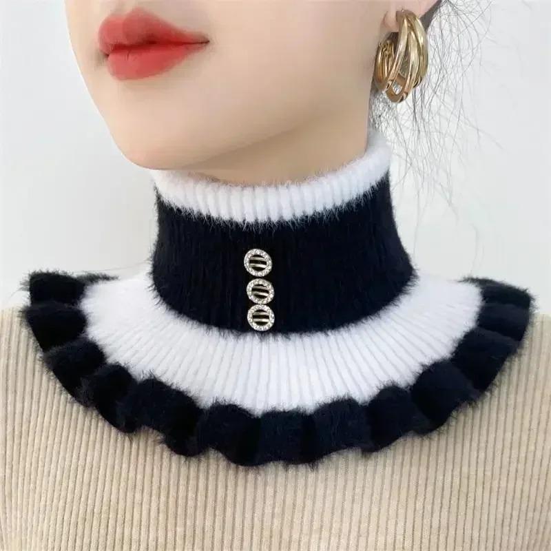 Women'S Knitted Striped Faux Mink Fur Collar, Cervical Protection And Warm Neck Cover, Versatile Lapel Collar And Interior Accessories