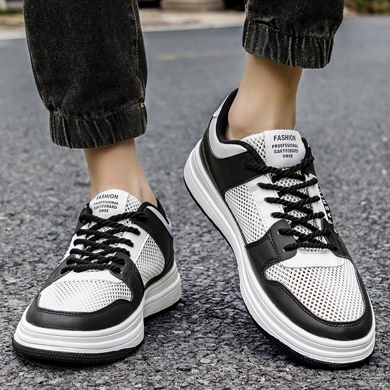 2025Men's Vulcanized Shoes with Breathable Mesh, Flat Heels, Low Top and Round Toe, New Color-blocked Fashionable Sneakers shoes