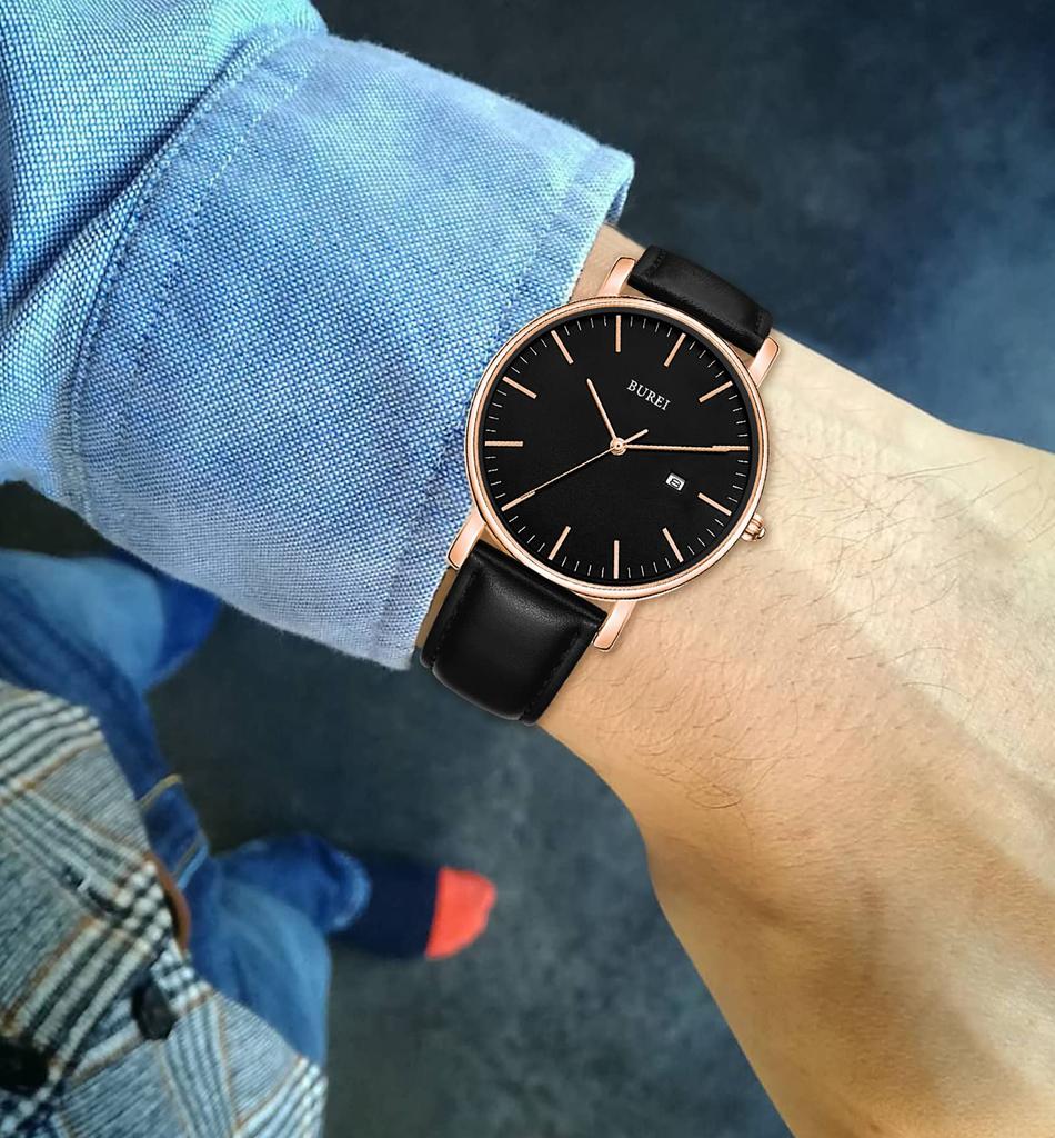 Leather L [BUREI] Men's Watch, Stylish, Band, Business, Thin, Brand, Simple, Men's Watch,