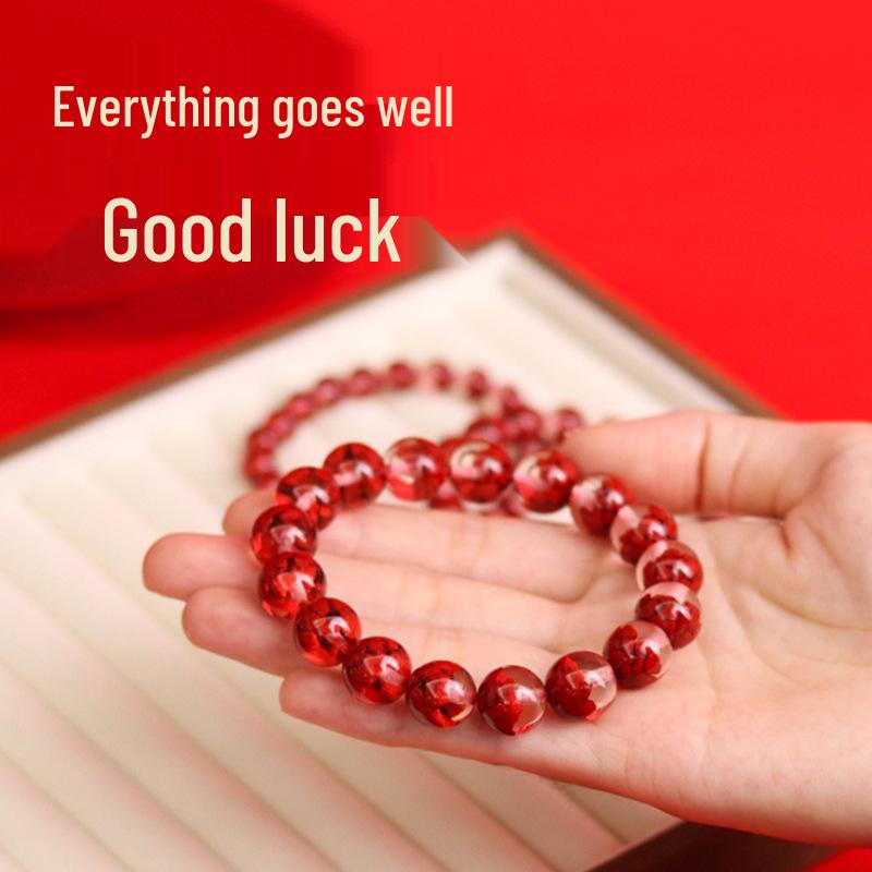 Authentic High-Content Cinnabar Bracelet with Purple Gold Sand Crystals, Supports Re-Inspection