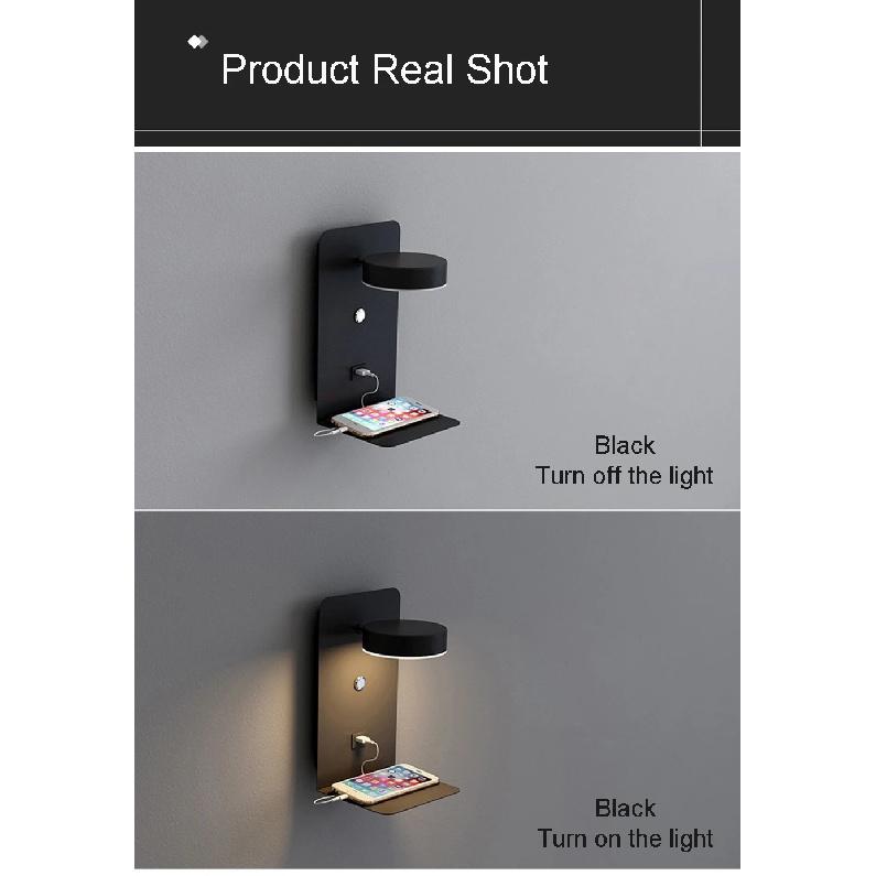 LED Wall Lamp With Switch And USB Charging Port Modern 9W Black White Aisle Bedroom Bedside Art Lighting Decoration Wall Lights