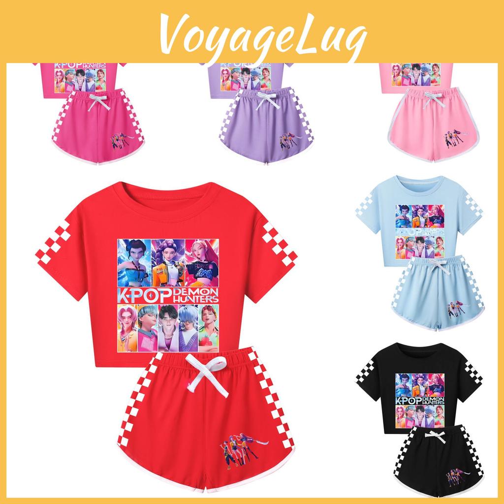 Kpop Demon Hunters Pattern Family Pajama Set With Short Sleeve Top And Shorts For Kids And Adults