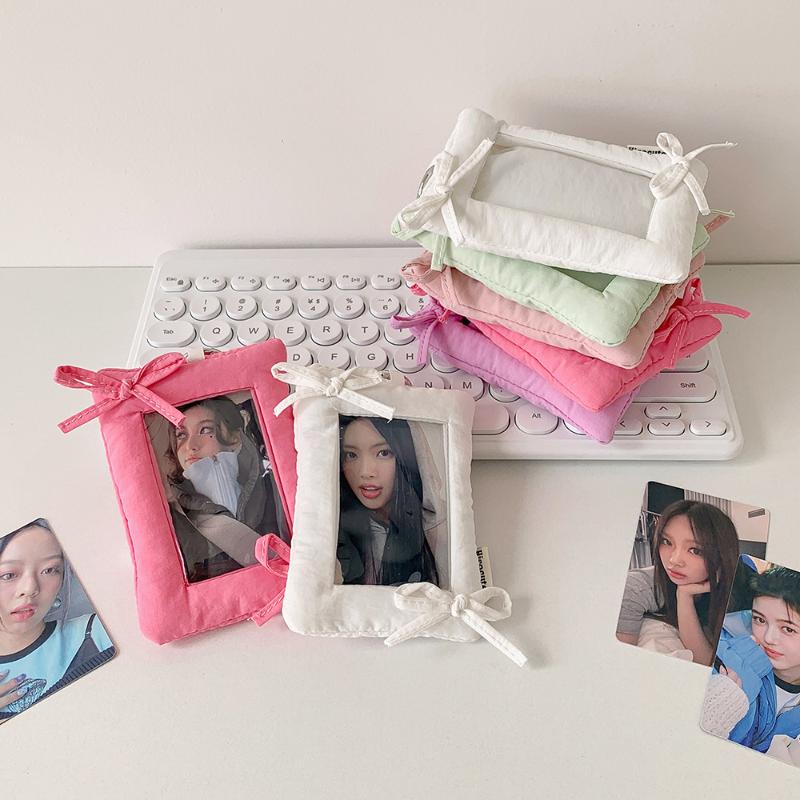 Simple Bow Card Holder Keychain Cute Portable Photocard Cover Idol Photo Card Holder Protective Cover Bag Pendant Gifts