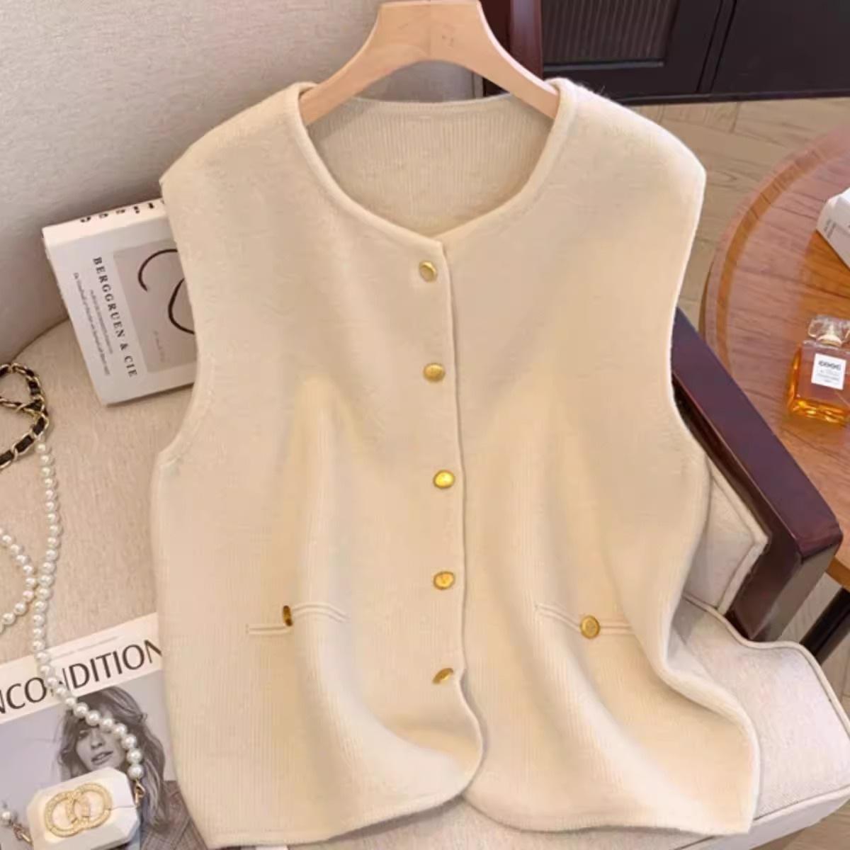 

Single Button Knit Cardigan Women Spring Elegant Knitted Waistcoat Yarn Vest One szie