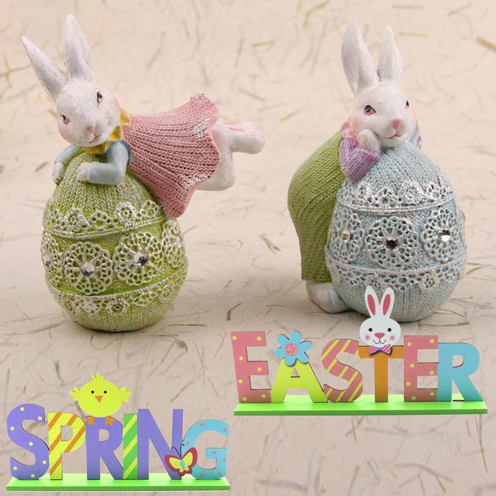 2 Sets Wood Ornaments Easter Decorations Cute Rabbit Handy Installation Letters Birthday Gifts Accessories DIY Kits for Adults