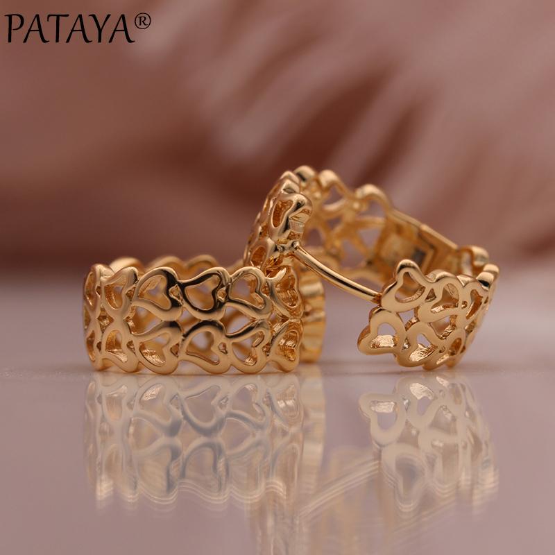 PATAYA Neue Zweireihige Liebe Nette Hohle Tropfen Ohrringe Rose Gold Großen Kreis Ohrringe Hochzeit Frauen Einfache Fein