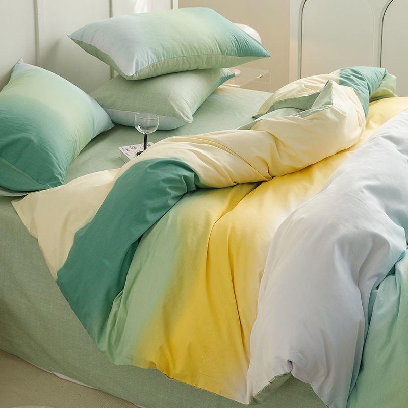 Gradation Pink Color Bedding Set Flat Bed Sheet Duvet Cover Single Double Full Queen King Bedclothes Ins Pure Bedroom Linen