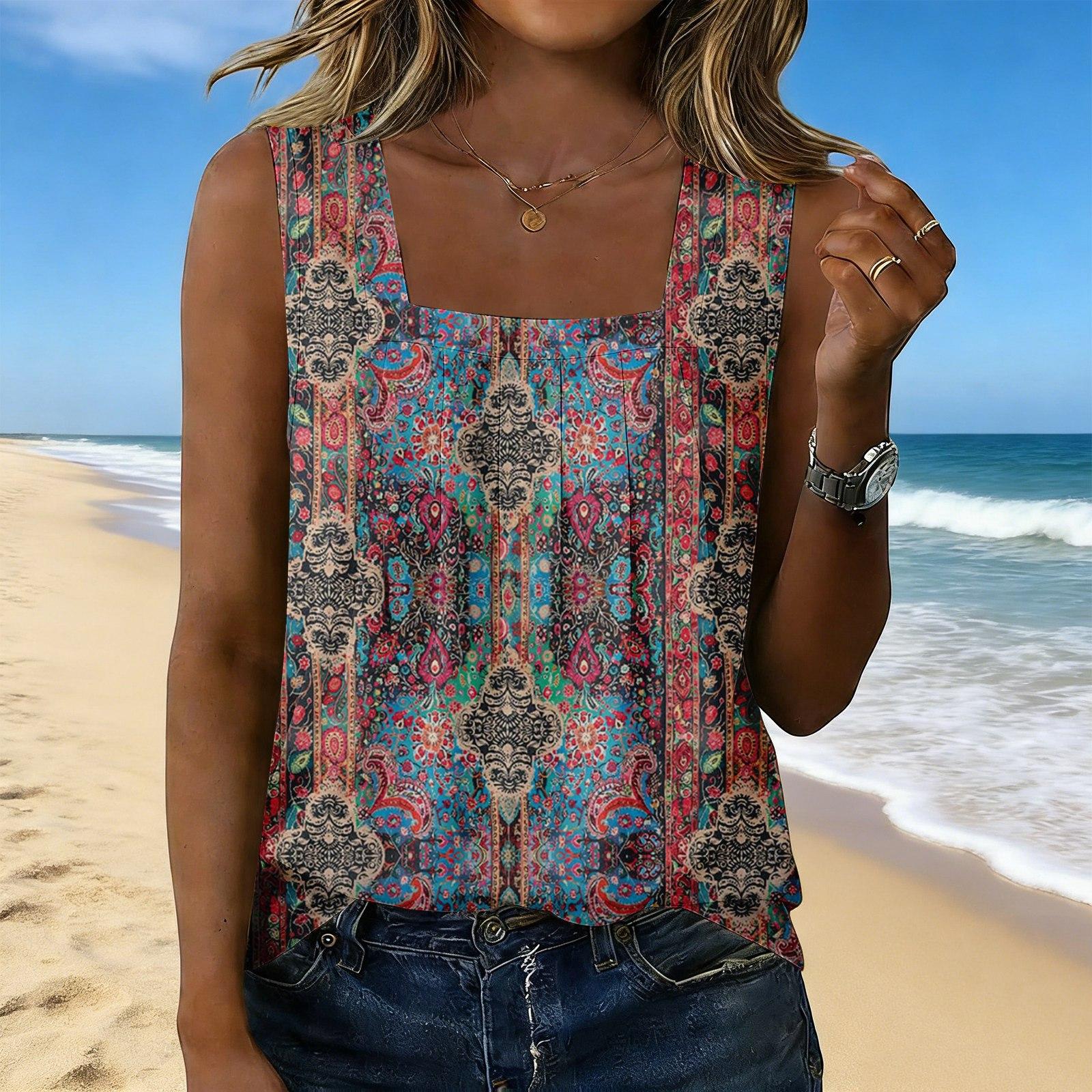 

Women s Fashionable Casual Vintage Print Tank Top M