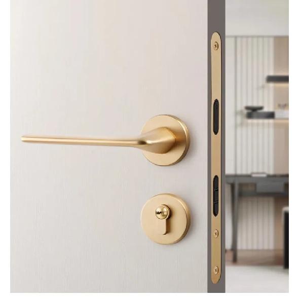 Gold Zinc Alloy Bedroom Door Lock Interior Wooden Door Handle Lock Body Set Mute Security Door Lock Home Hardware with Key