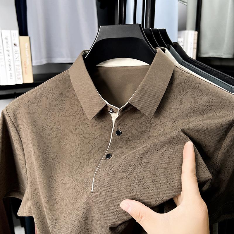 Pánské polo tričko s krátkým rukávem bez otisku, s temperamentním límcem, s potiskem, ležérní elastické tričko