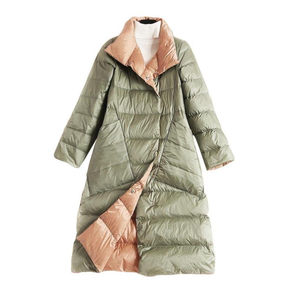 Double Sided Long Down Jacket Spring Autumn Turtleneck White Duck Down Warm Parkas Black Gold  Gray Light Blue Green White S-5XL