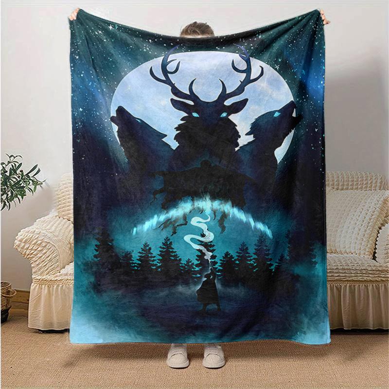 Whispering Moonlit Forest: A Mystical Night Scene with Wolves and SpiritsPrint Blanket, Soft Blanket For Sofa Office Bed And Travelling Daug