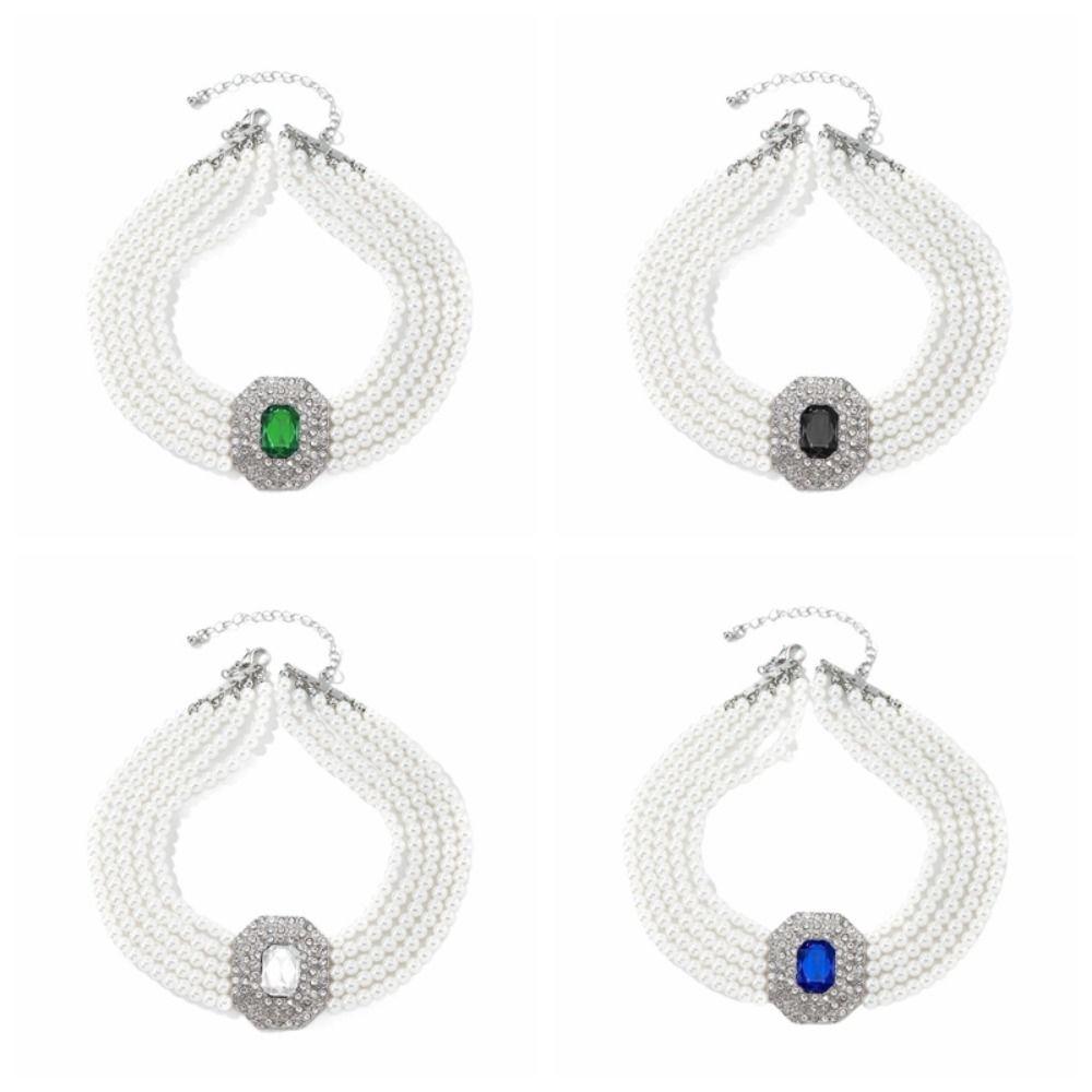 Five Layer Pearl Multilayer Necklace Charm Women Choker Luxury Rhinestone Necklace  Girls