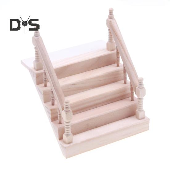 Doll House Staircase Mini Wooden Furniture Handrail Staircase 1:12 Scale Miniature Stairs for Doll House DIY Micro-landscape Accessories