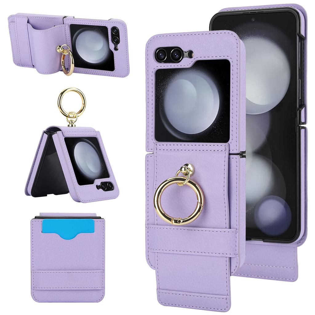 Ring Holder Cards Solt Wallet Leather Case For Samsung Galaxy Z Flip 5 4 3 5G Wristband Case Flip4 Flip3 Stand Shockproof Cover
