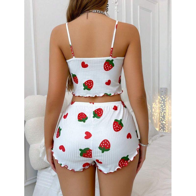 2025 New Sexy Pajamas Female Strawberry Heart Printing Fashion Sling Best Selling Sweet Cute Loungewear