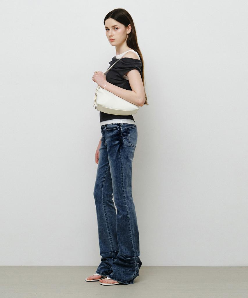 MONGDOL Double Layered One-Shoulder T-Shirt Charcoal Mdts093Charcoal