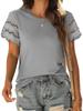 Women's Summer New Floral Lace Patchwork Short Sleeve T-Shirt Crew Neck Slim Fit Top