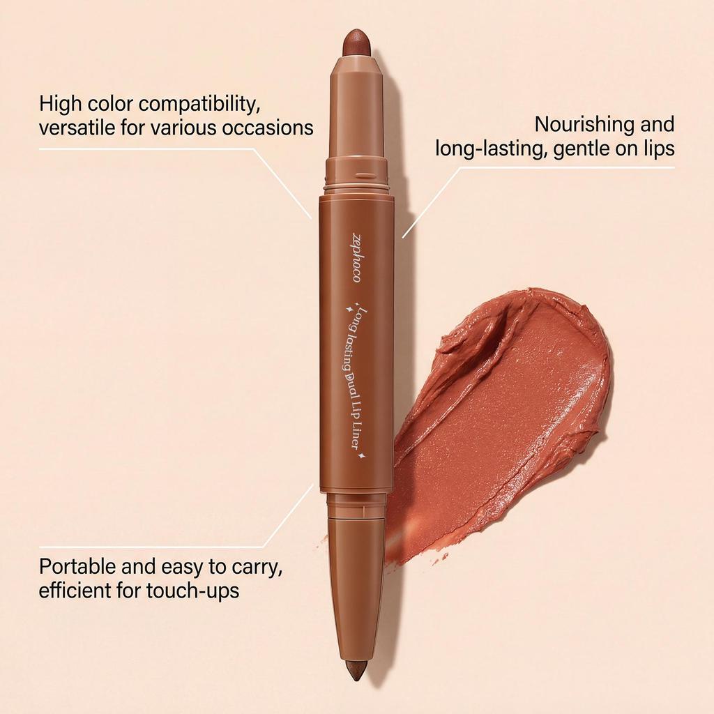 Zephoco Soft & Moist Double-Ended Lip Liner (Orange-Red) – Lightweight, Highly Pigmented, Long-Lasting Daily Lip Makeup.