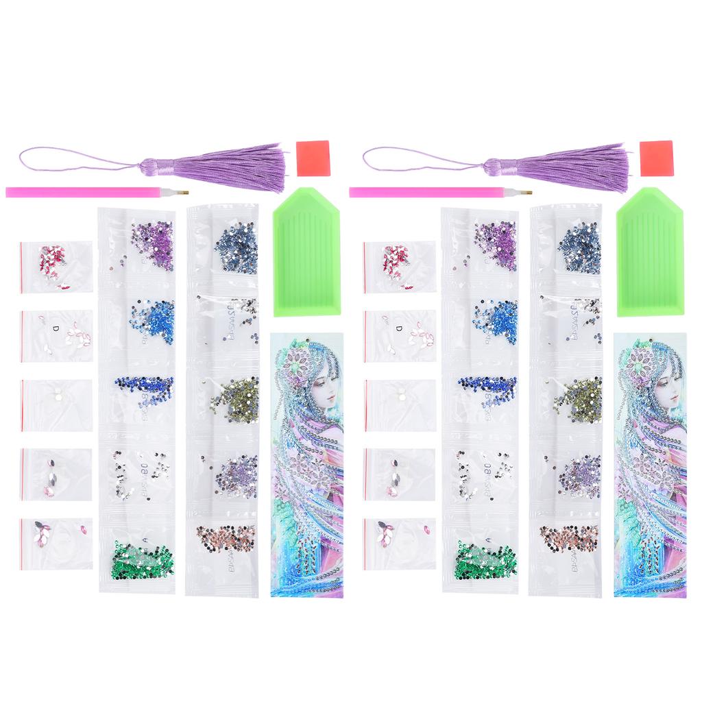 2 Set Diamond Bookmarks Crystal 5D DIY Painting Fancy Shape Round Lady Pattern Hanging Craft